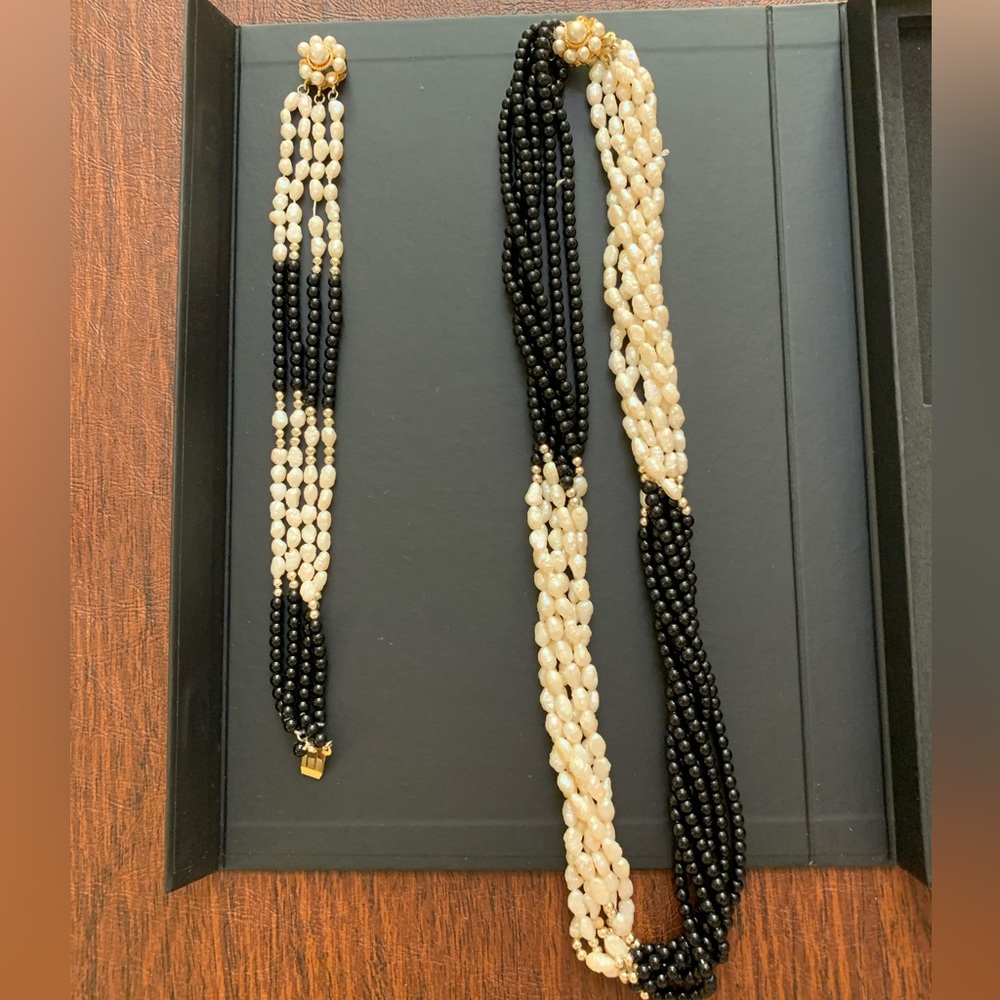 Pearl and beads Necklace with matching Bracelet .
